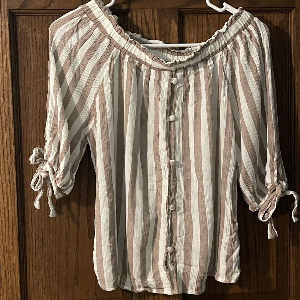 Faith and Joy Striped Blouse - White and Brown